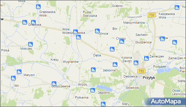 mapa Dęba gmina Przytyk, Dęba gmina Przytyk na mapie Targeo