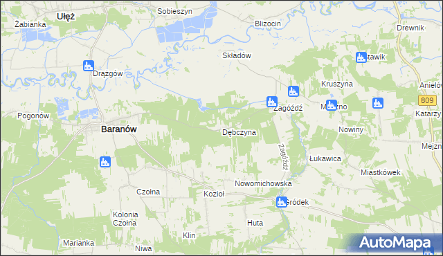 mapa Dębczyna gmina Baranów, Dębczyna gmina Baranów na mapie Targeo