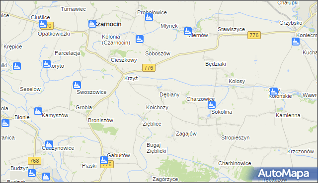 mapa Dębiany gmina Czarnocin, Dębiany gmina Czarnocin na mapie Targeo