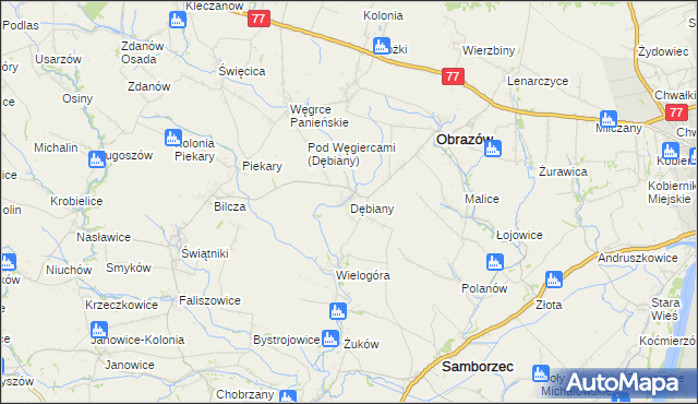 mapa Dębiany gmina Obrazów, Dębiany gmina Obrazów na mapie Targeo