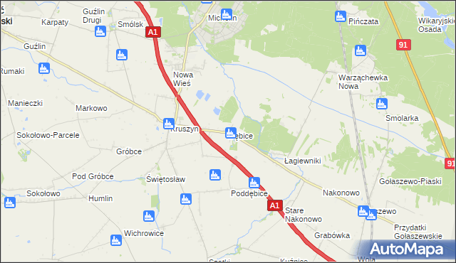 mapa Dębice gmina Włocławek, Dębice gmina Włocławek na mapie Targeo