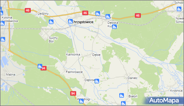 mapa Dębie gmina Chrząstowice, Dębie gmina Chrząstowice na mapie Targeo