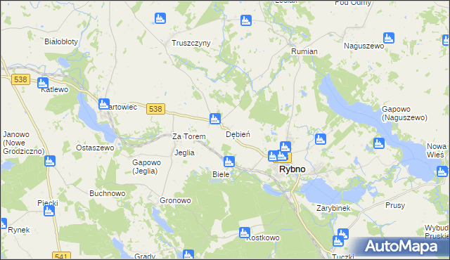 mapa Dębień gmina Rybno, Dębień gmina Rybno na mapie Targeo