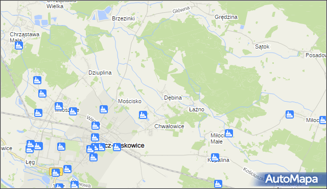 mapa Dębina gmina Jelcz-Laskowice, Dębina gmina Jelcz-Laskowice na mapie Targeo