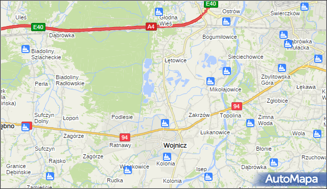 mapa Dębina Łętowska, Dębina Łętowska na mapie Targeo