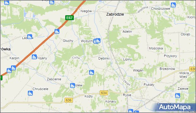mapa Dębinki gmina Zabrodzie, Dębinki gmina Zabrodzie na mapie Targeo