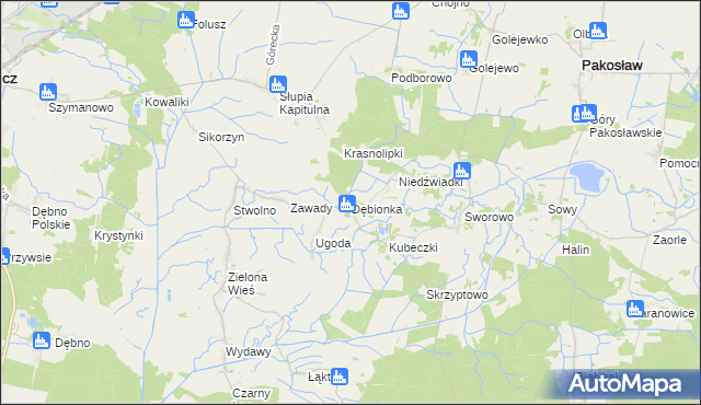 mapa Dębionka gmina Pakosław, Dębionka gmina Pakosław na mapie Targeo