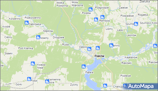 mapa Dębno gmina Raków, Dębno gmina Raków na mapie Targeo