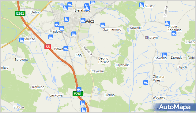 mapa Dębno Polskie, Dębno Polskie na mapie Targeo