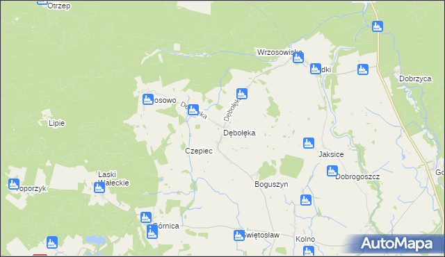 mapa Dębołęka gmina Wałcz, Dębołęka gmina Wałcz na mapie Targeo