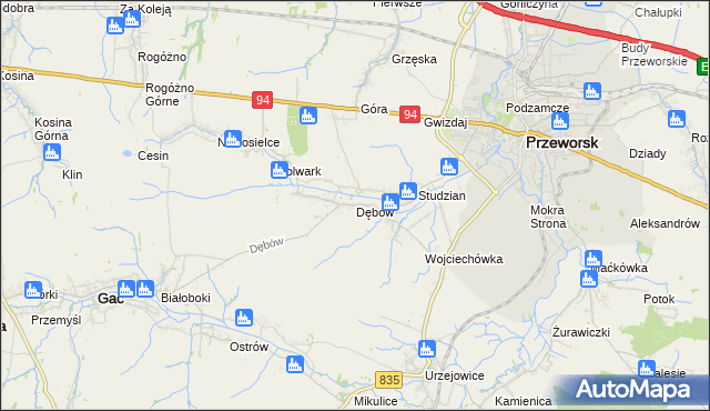 mapa Dębów gmina Gać, Dębów gmina Gać na mapie Targeo