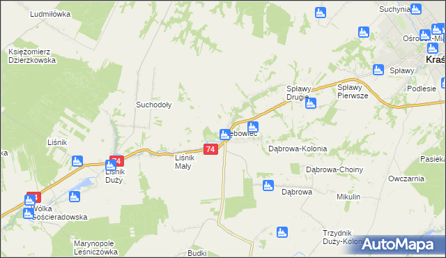 mapa Dębowiec gmina Trzydnik Duży, Dębowiec gmina Trzydnik Duży na mapie Targeo