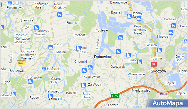 mapa Dębowiec powiat cieszyński, Dębowiec powiat cieszyński na mapie Targeo