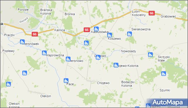 mapa Dębowo gmina Brańsk, Dębowo gmina Brańsk na mapie Targeo