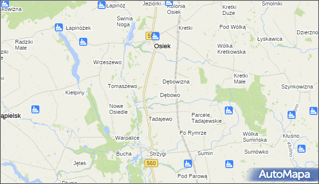 mapa Dębowo gmina Osiek, Dębowo gmina Osiek na mapie Targeo