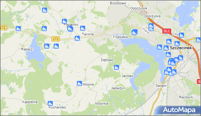 mapa Dębowo gmina Szczecinek, Dębowo gmina Szczecinek na mapie Targeo