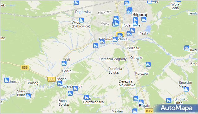 mapa Dereźnia-Zagrody, Dereźnia-Zagrody na mapie Targeo