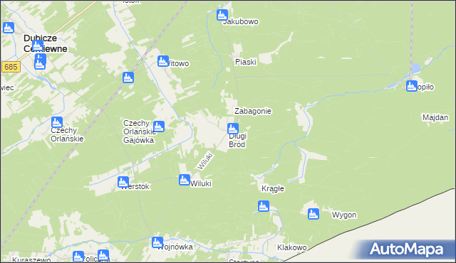 mapa Długi Bród gmina Dubicze Cerkiewne, Długi Bród gmina Dubicze Cerkiewne na mapie Targeo