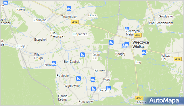 mapa Długi Kąt gmina Wręczyca Wielka, Długi Kąt gmina Wręczyca Wielka na mapie Targeo