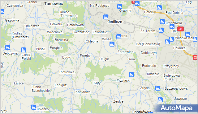 mapa Długie gmina Jedlicze, Długie gmina Jedlicze na mapie Targeo