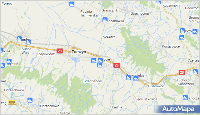 mapa Długie gmina Zarszyn, Długie gmina Zarszyn na mapie Targeo