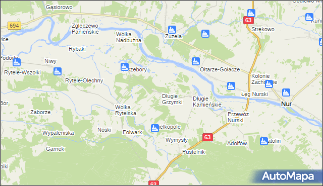 mapa Długie Grzymki, Długie Grzymki na mapie Targeo