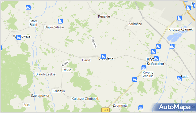 mapa Długołęka gmina Krypno, Długołęka gmina Krypno na mapie Targeo