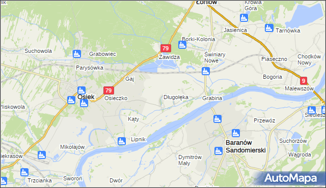 mapa Długołęka gmina Osiek, Długołęka gmina Osiek na mapie Targeo