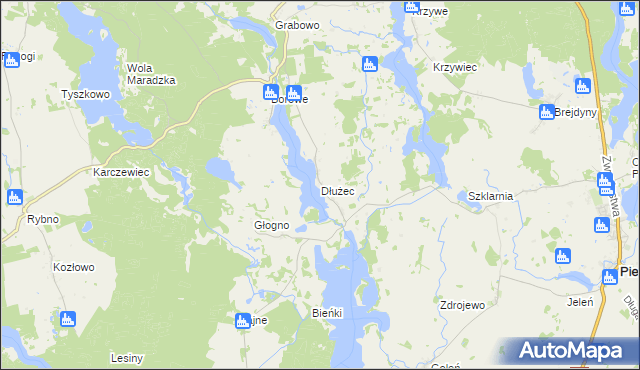 mapa Dłużec gmina Piecki, Dłużec gmina Piecki na mapie Targeo