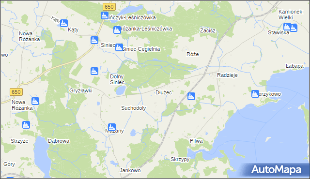mapa Dłużec gmina Węgorzewo, Dłużec gmina Węgorzewo na mapie Targeo
