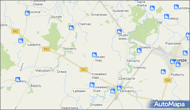 mapa Dłużec Mały, Dłużec Mały na mapie Targeo