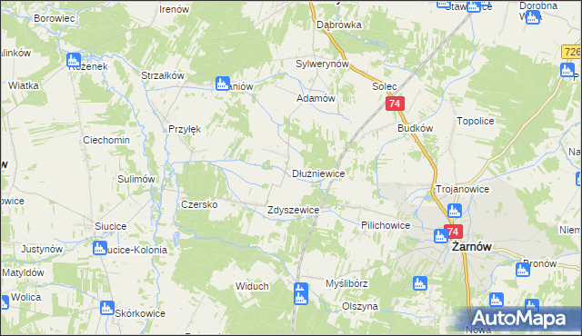 mapa Dłużniewice, Dłużniewice na mapie Targeo