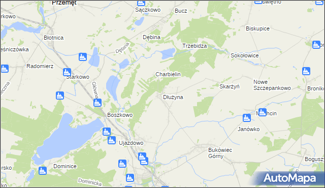 mapa Dłużyna gmina Włoszakowice, Dłużyna gmina Włoszakowice na mapie Targeo