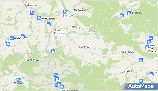 mapa Dobków gmina Świerzawa, Dobków gmina Świerzawa na mapie Targeo