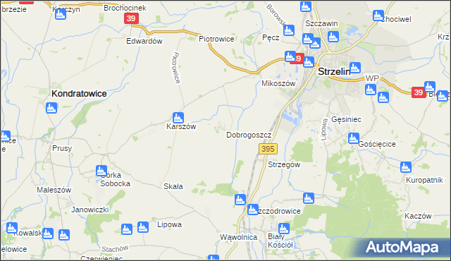 mapa Dobrogoszcz gmina Strzelin, Dobrogoszcz gmina Strzelin na mapie Targeo