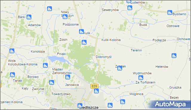 mapa Dobromyśl gmina Siedliszcze, Dobromyśl gmina Siedliszcze na mapie Targeo