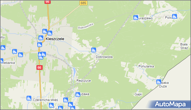 mapa Dobrowoda gmina Kleszczele, Dobrowoda gmina Kleszczele na mapie Targeo