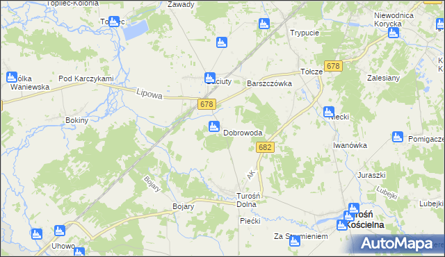 mapa Dobrowoda gmina Turośń Kościelna, Dobrowoda gmina Turośń Kościelna na mapie Targeo