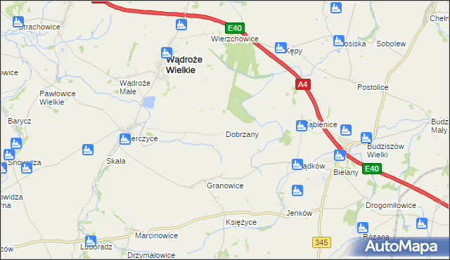 mapa Dobrzany gmina Wądroże Wielkie, Dobrzany gmina Wądroże Wielkie na mapie Targeo