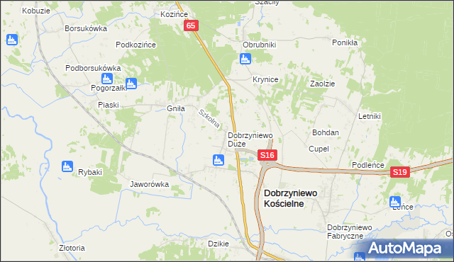 mapa Dobrzyniewo Duże, Dobrzyniewo Duże na mapie Targeo