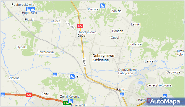 mapa Dobrzyniewo Kościelne, Dobrzyniewo Kościelne na mapie Targeo