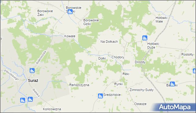 mapa Dołki gmina Turośń Kościelna, Dołki gmina Turośń Kościelna na mapie Targeo