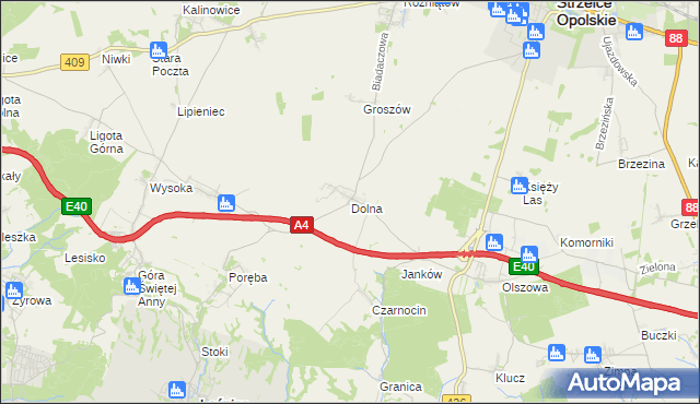 mapa Dolna gmina Leśnica, Dolna gmina Leśnica na mapie Targeo