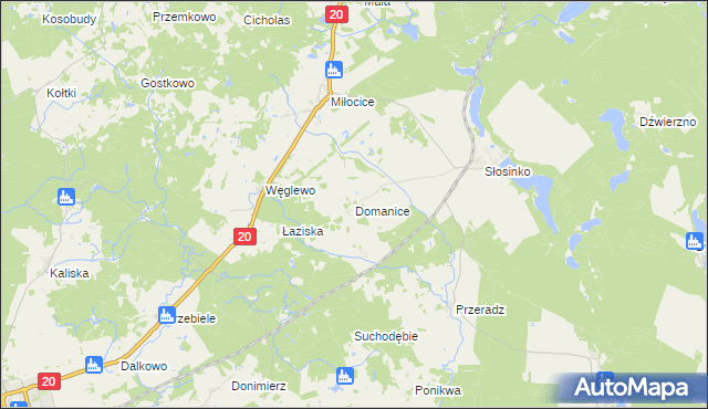 mapa Domanice gmina Miastko, Domanice gmina Miastko na mapie Targeo