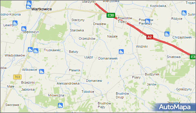 mapa Domaniewek gmina Dalików, Domaniewek gmina Dalików na mapie Targeo