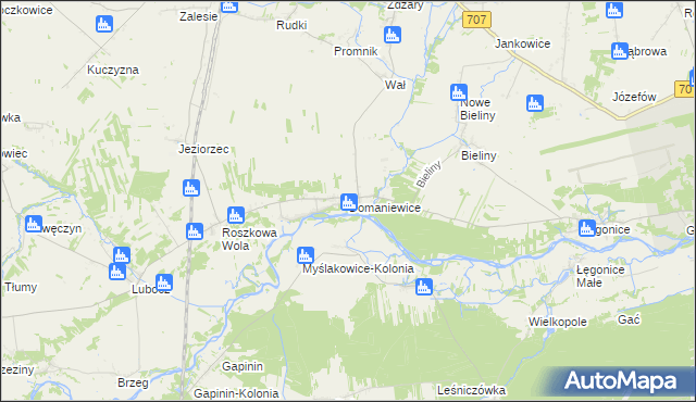 mapa Domaniewice gmina Nowe Miasto nad Pilicą, Domaniewice gmina Nowe Miasto nad Pilicą na mapie Targeo