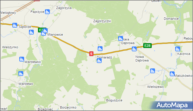 mapa Domaradz gmina Damnica, Domaradz gmina Damnica na mapie Targeo