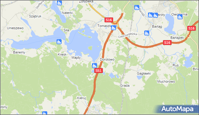 mapa Dorotowo gmina Stawiguda, Dorotowo gmina Stawiguda na mapie Targeo