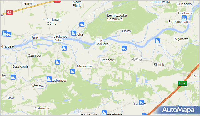 mapa Dręszew, Dręszew na mapie Targeo