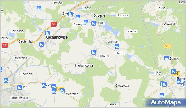 mapa Droniowice, Droniowice na mapie Targeo